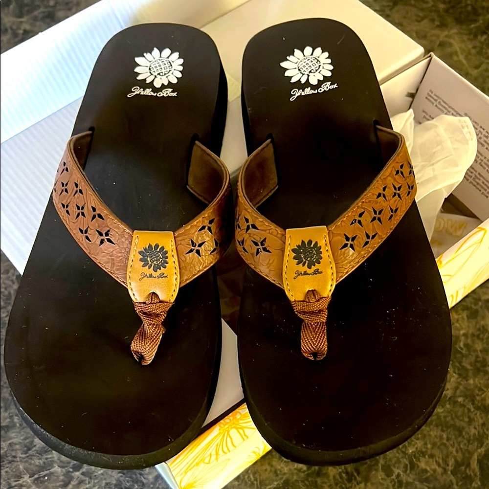 Yellow Box Black and Brown Women’s Flip Flops